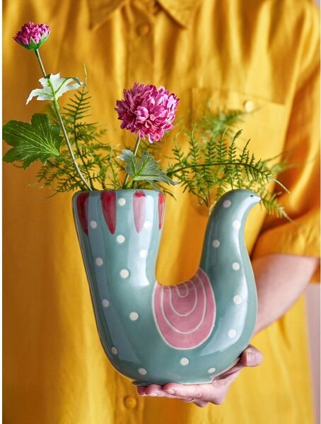 Vaso in gres verde dipinto a mano (altezza 19 cm) Trudy - Bloomingville
