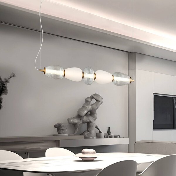Viokef Lampada LED a sospensione Shiny, lunghezza 83 cm, trasparente/bianco, vetro Shiny, Chiaro / Trasparente, Soggiorno / Sala da pranzo, Moderno