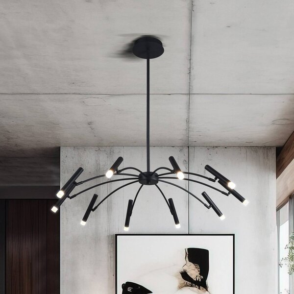 Viokef Lampada LED a sospensione Secret, nera, Ø 80 cm, metallo, 10 luci. dimmerabile, Nero, Soggiorno / Sala da pranzo, Metallo, Moderno