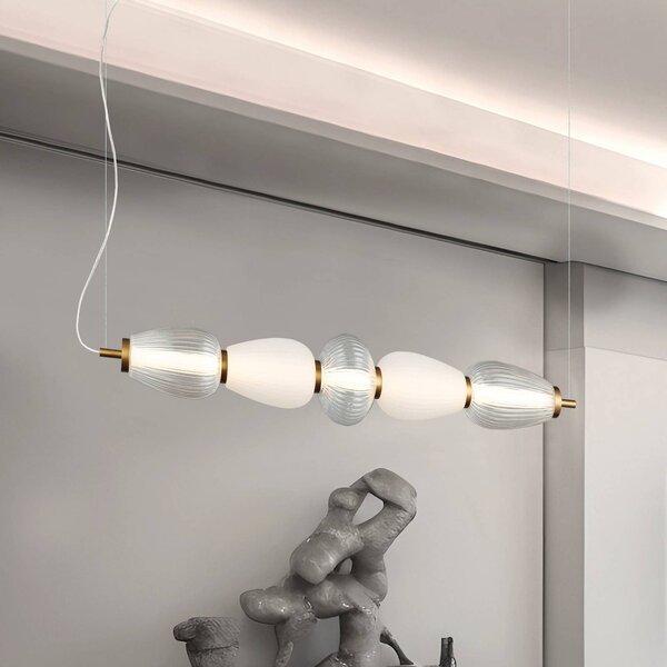 Viokef Lampada LED a sospensione Shiny, lunghezza 83 cm, trasparente/bianco, vetro Shiny, Chiaro / Trasparente, Soggiorno / Sala da pranzo, Moderno
