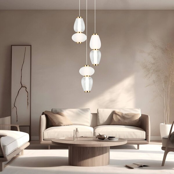 Viokef Lampada LED a sospensione Shiny, Ø 60 cm, trasparente/bianco, vetro Shiny, Chiaro / Trasparente, Soggiorno / Sala da pranzo, Moderno