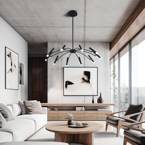 Viokef Lampada LED a sospensione Secret, nera, Ø 80 cm, metallo, 10 luci. dimmerabile, Nero, Soggiorno / Sala da pranzo, Metallo, Moderno
