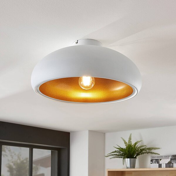 Plafoniera soffitto Gerwina Lindby, dimmerabile, Bianco / Opale, Soggiorno / Sala da pranzo, Metallo, Moderno, Plafoniera