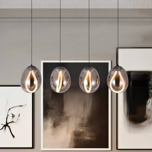 Viokef Lampada a sospensione in vetro Melanie, Alluminio / Grigio / Zincato, Soggiorno / Sala da pranzo, Vetro, Lampada a sospensione