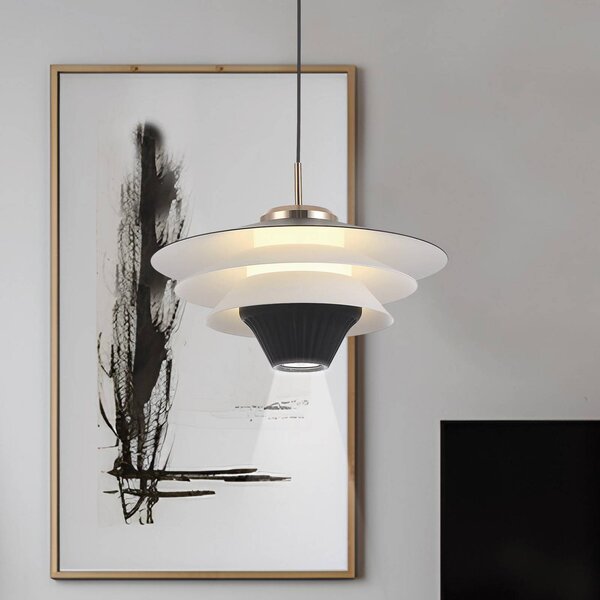 Viokef Lampada LED a sospensione Manley, nero/bianco, Ø 22 cm, metallo Manley, Nero, Soggiorno / Sala da pranzo, Alluminio, Moderno