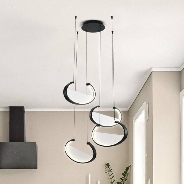 Viokef Lampada LED a sospensione Adele, Ø 75 cm, nero, metallo, 4 luci. Adele, Nero, Soggiorno / Sala da pranzo, Alluminio, Moderno