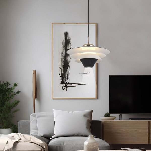 Viokef Lampada LED a sospensione Manley, nero/bianco, Ø 22 cm, metallo Manley, Nero, Soggiorno / Sala da pranzo, Alluminio, Moderno