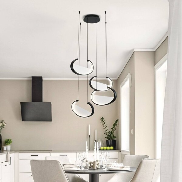 Viokef Lampada LED a sospensione Adele, Ø 75 cm, nero, metallo, 4 luci. Adele, Nero, Soggiorno / Sala da pranzo, Alluminio, Moderno
