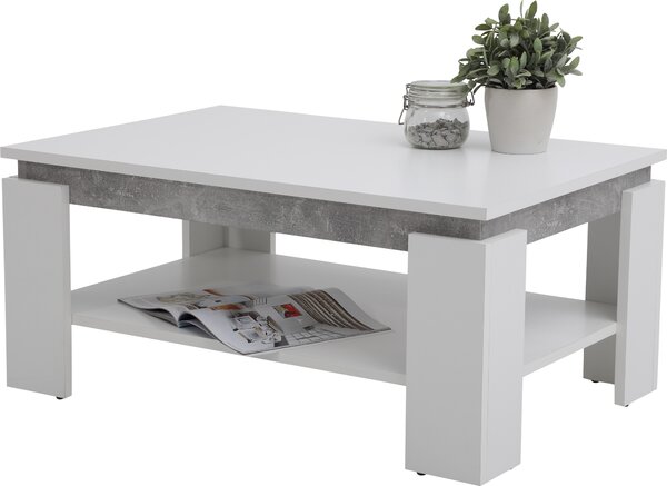 Tavolino da salotto Tavolo Tim II - decoro bianco/cemento - rivestimento in melamina - ampio ripiano - dimensioni 90 x 60 cm