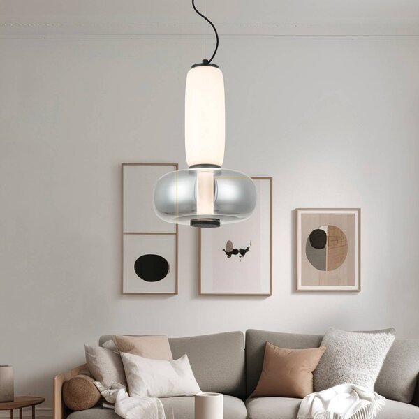 Viokef Lampada a sospensione in vetro Avery, Alluminio / Grigio / Zincato, Soggiorno / Sala da pranzo, Vetro, Moderno, Lampada a sospensione