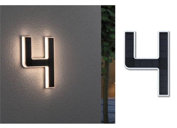 Paulmann lampada LED solare numero civico 4 Solar-Hausnummer, Nero, Plastica, Moderno, Applique da esterni