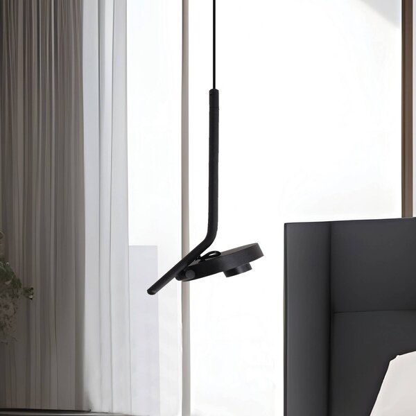 Viokef Lampada LED a sospensione Factory, nera, Ø 15 cm, metallo Factory, Nero, Soggiorno / Sala da pranzo, Metallo, Moderno