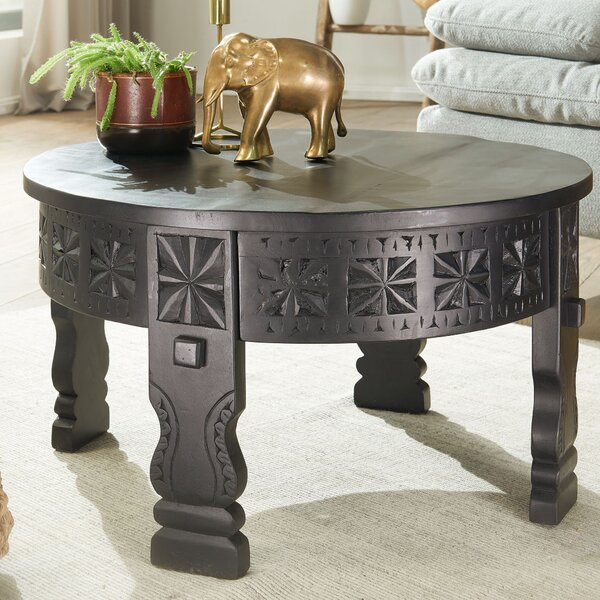 Tavolino FineBuy in legno massello di mango, rotondo, 60 cm · Tavolino da salotto intagliato a mano in stile boho orientale · Tavolino in legno massello scuro in stile orientale
