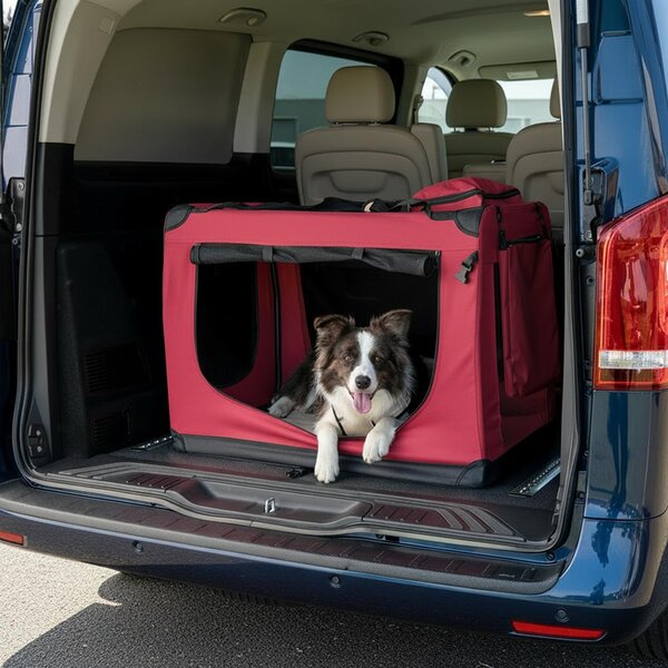 Trasportino per animali domestici belviona pieghevole, comodo e sicuro, Oxford + rete, riponibile in poco spazio, fino a 22 kg, 90x61x65 cm, rosso vino