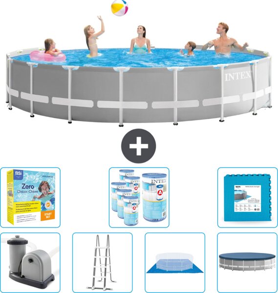 Piscina Intex Round Prism Frame - 548 x 122 cm - grigio - inclusa pompa - scaletta - telo di fondo - pacchetto di manutenzione della copertura - filtro - pavimento in piastrelle