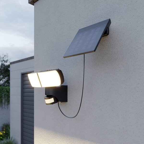 Arcchio Lissano Faretto LED da parete solare con sensore, Nero, Plastica, Moderno, Lampada solare da esterni