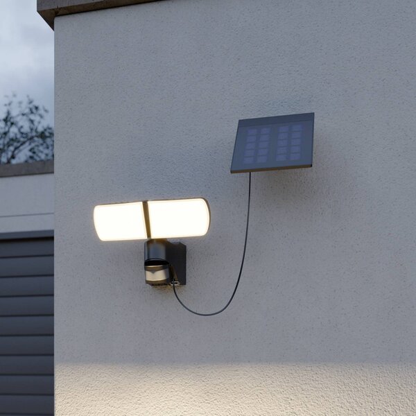 Arcchio Lissano Faretto LED da parete solare con sensore, Nero, Plastica, Moderno, Lampada solare da esterni