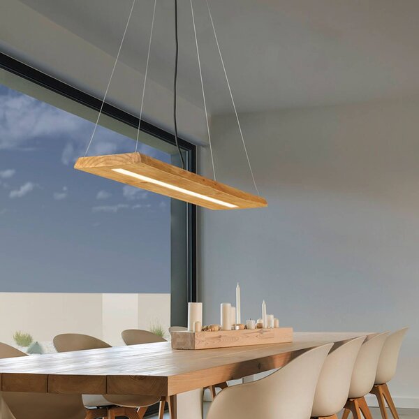Trio Lighting Lampada a sospensione Brad, dimmerabile, Legno chiaro, Soggiorno / Sala da pranzo, Legno, Moderno, Lampada a sospensione