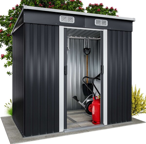 GARDEBRUK® Casetta da Giardino Capanno Attrezzi Giardinaggio in Metallo 2m² con Fondamenta 200x125x180cm Porta Scorrevole Casetta per Attrezzi verde Capanna da Esterno 4m³