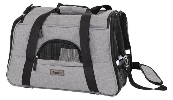 Borsa da trasporto per gatti lionto, pieghevole e traspirante, con maniglia di trasporto, tracolla, cuscino reclinabile e catarifrangenti, grigio