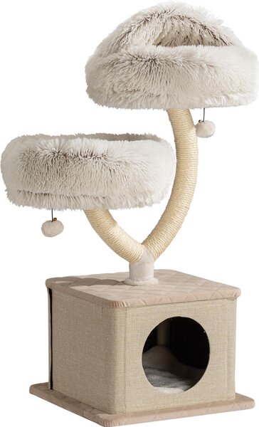 Fudajo tiragraffi design con casetta per gatti 95 cm, tiragraffi di design per gatti con peluche e sisal, albero per gatti con grotta per gatti, albero da arrampicata per gatti