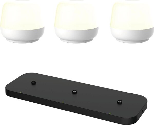 Lampada da tavolo Naxos - set di 3 - bianco + stazione di ricarica nera - H8 x Ø9
