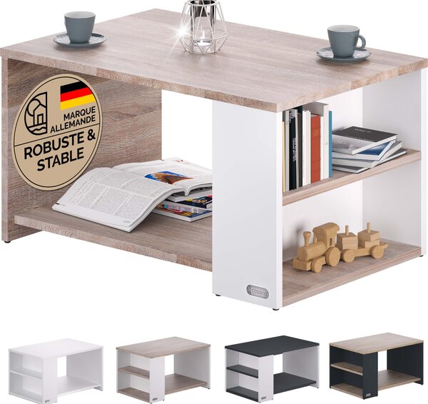 CASARIA® Tavolino Divano da Caffè con Ripiano 2 Scomparti 90x60x50cm in Legno Carico Max 50kg Tavolo Basso Soggiorno Salotto