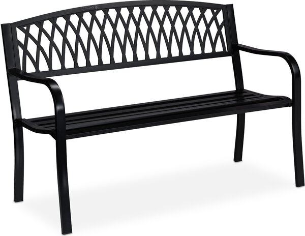 Panchina da giardino Relaxdays, a due posti, robusta, design rustico, comoda, in metallo, dimensioni: 87 x 127 x 60 cm, nera