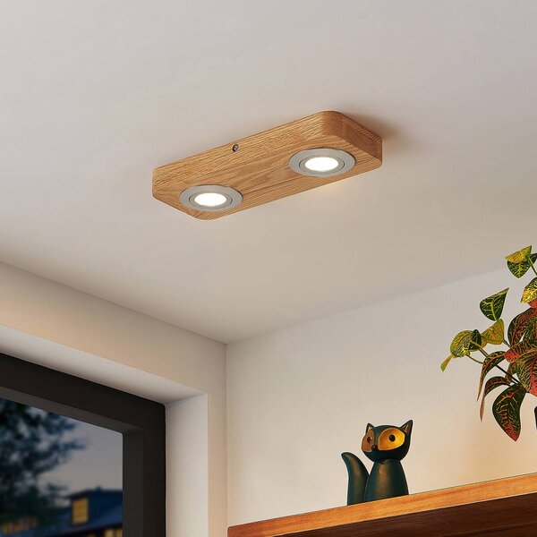 Plafoniera LED Lindby Mikari, 30 cm, legno, orientabile Mikari, Legno chiaro, Soggiorno / Sala da pranzo, Legno, Moderno, Plafoniera