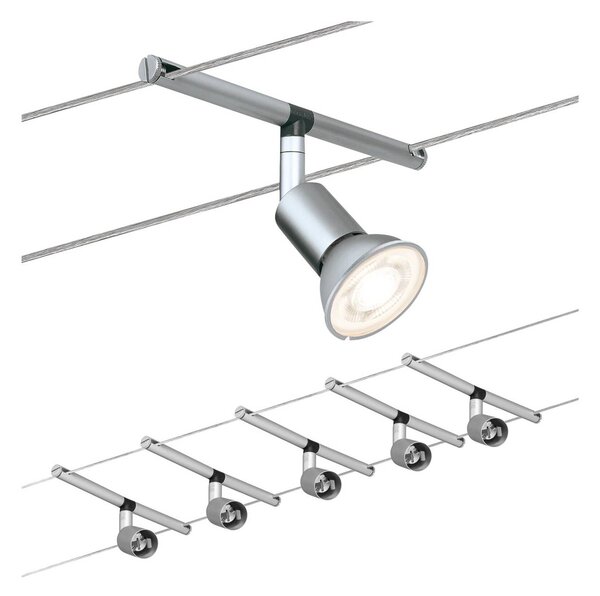 Paulmann Sistema di illuminazione a funi Spice Salt, Alluminio / Grigio / Zincato, Soggiorno / Sala da pranzo, Metallo, Moderno, Sistema di illuminazione a funi