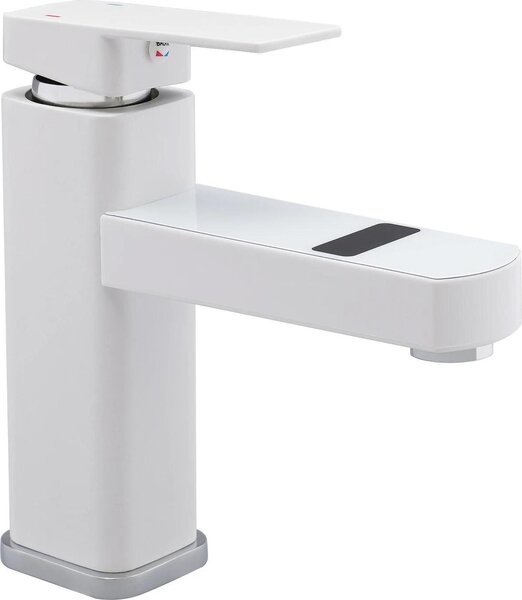 Rubinetto da lavabo - Miscelatore monocomando - Display digitale - Cartuccia in Vetroceramica - Da appoggio - Corpo in lega di zinco - Bianco