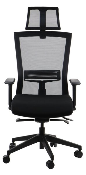 Sedia da ufficio ergonomica girevole HOPE, braccioli regolabili, poggiatesta, seduta scorrevole (avanti-indietro), nero
