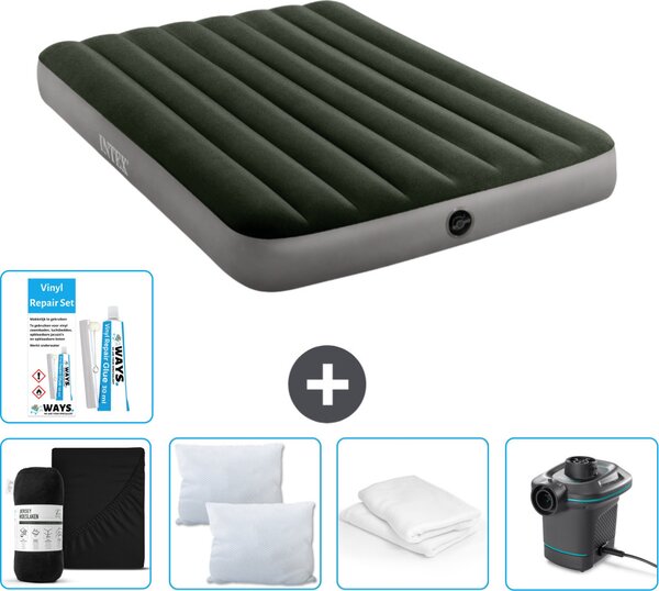 Letto ad aria Intex - Letto matrimoniale - 137 x 191 x 25 cm - Verde - Consegna inclusa Lenzuolo completo - Baciamano - Pompa - Set di riparazione it Guanciale protettivo