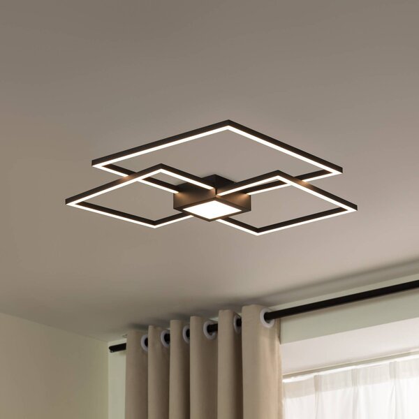 Plafoniera a LED Duetto Lindby, dimmerabile, Nero, Soggiorno / Sala da pranzo, Alluminio, Moderno, Plafoniera LED