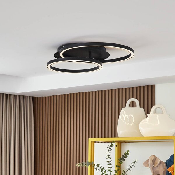 Plafoniera a LED Tjado Lucande, dimmerabile, Nero, Soggiorno / Sala da pranzo, Metallo, Moderno, Plafoniera LED