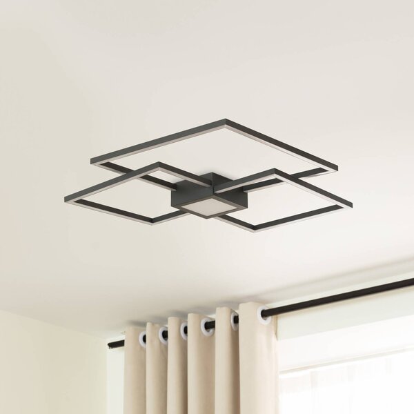 Plafoniera a LED Duetto Lindby, dimmerabile, Nero, Soggiorno / Sala da pranzo, Alluminio, Moderno, Plafoniera LED