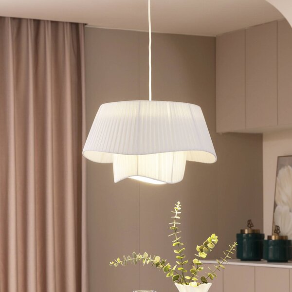 Lampada a sospensione Eryndor Lindby, dimmerabile, Bianco / Opale, Soggiorno / Sala da pranzo, Tessuto / Stoffa / Seta, Moderno, Lampada a sospensione