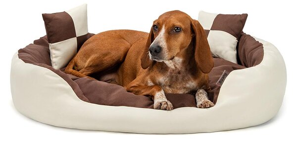 Cuccia per cani lionto, elegante cesto per cani 4 in 1, idrorepellente, antigraffio e di facile manutenzione, 85x70 cm, marrone/beige