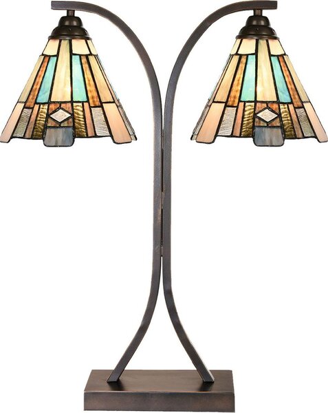 LumiLamp 5LL-6368 Lampada da tavolo Tiffany marrone e blu 48x19x57 cm E27 2x60 W