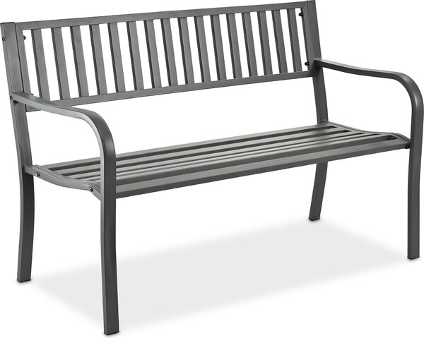 Panchina da giardino Relaxdays, a 2 posti, A x L x P: 82 x 127,5 x 59,5 cm, acciaio, panchina da giardino, terrazza, balcone, panchina da parco, grigia