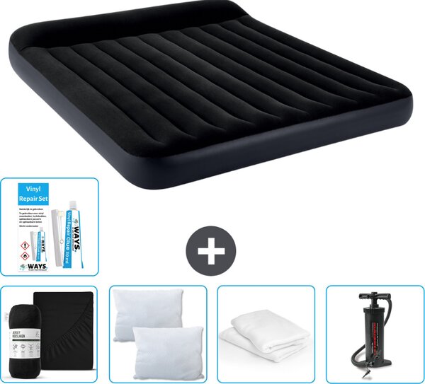 Lettino Intex - 2 persone - 183 x 203 x 25 cm - Blu scuro - Consegna inclusa Lenzuolo di ricambio - Bacio - Pompa - Set di riparazione e protezione per il cuscino