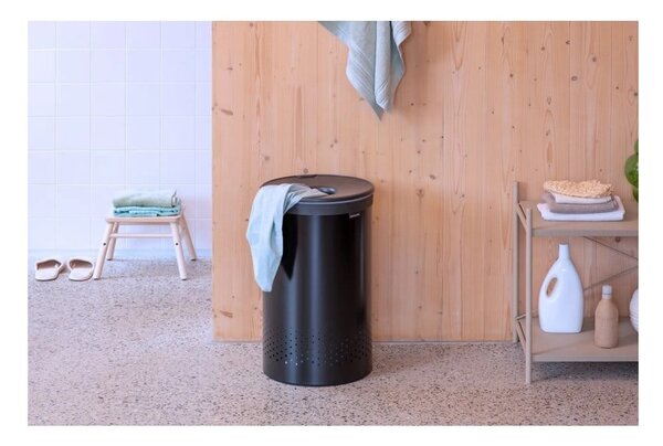 Cesto portabiancheria in metallo nero opaco 60 l - Brabantia