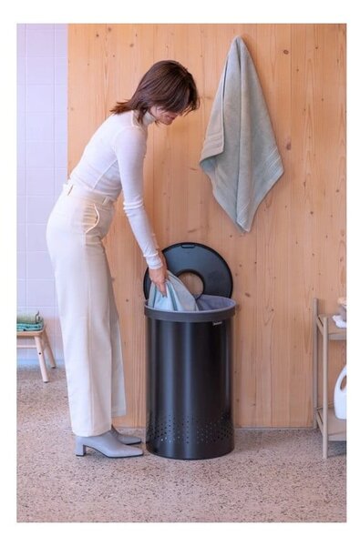 Cesto portabiancheria in metallo nero opaco 60 l - Brabantia