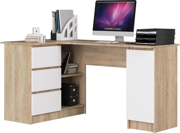 Scrivania angolare B20 Rovere Sonoma Bianco - Elegante e funzionale con spazio di archiviazione