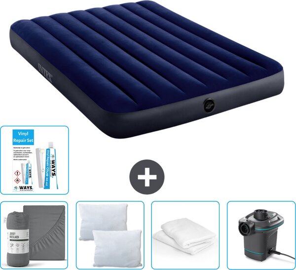 Letto ad aria Intex - Letto matrimoniale - 137 x 191 x 25 cm - Blu - Consegna inclusa Lenzuolo di ricambio - Bacio - Pompa - Set di riparazione en Protezione del cuscino