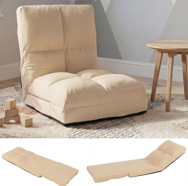 Poltrona da terra HWC-N45, poltrona pieghevole poltrona pieghevole poltrona funzionale, funzione letto pieghevole struttura in acciaio velluto ~ beige
