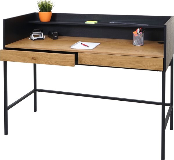 Scrivania MCW-J79, scrivania da ufficio, scrivania per computer, scrivania da lavoro, con cassetto, dimensioni 120x50 cm, struttura in legno e metallo, finitura effetto legno di quercia