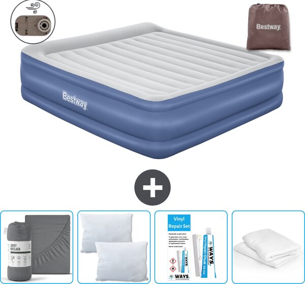 Materasso gonfiabile Bestway - 2 persone - 193 x 203 x 56 cm - Grigio/Blu - Accessori inclusi