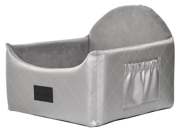 Seggiolino per cani 2in1 48x48 cm ZULA Silver | seggiolino e cuccia per cani di piccola e media taglia | Pelle finta, lavabile, antiscivolo