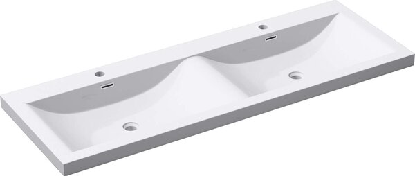 Doporro Lavabo da Incasso 144 cm Doppia Vasca in Marmoresina Bianco Lucido, Lavabo Bagno Integrale Soprapiano con 2 Fori Rubinetto e Troppopieno Colossum03